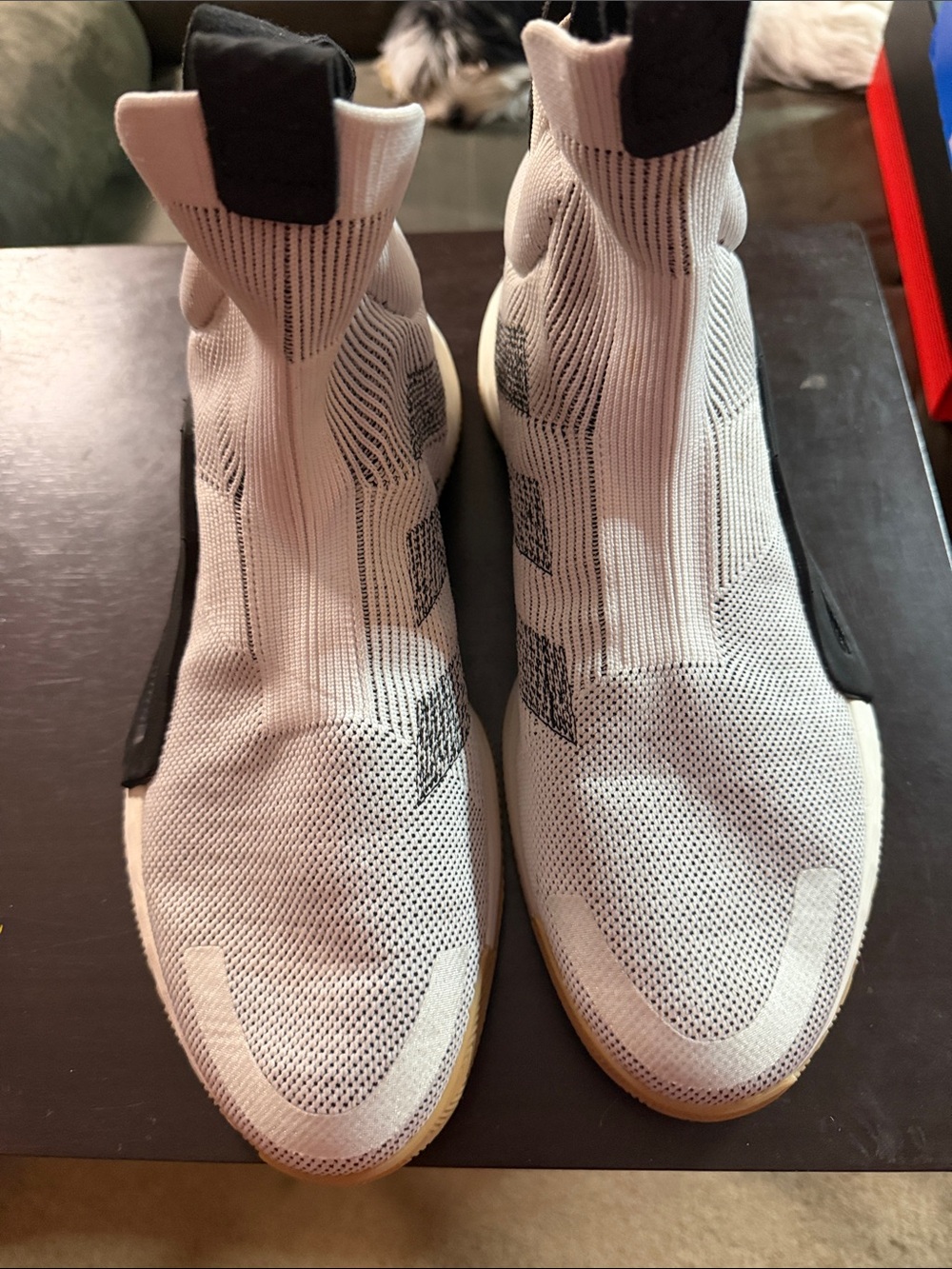 adidas White and Black Slip-On Athletic Sneakers